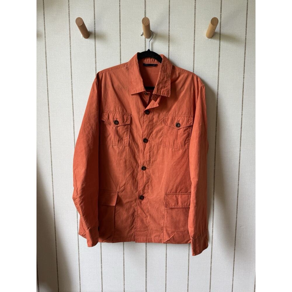 Sid Mashburn Waxed Cotton Military Jacket Lightweight Shacket Chore Large Orange